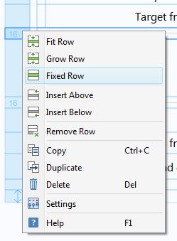 As an alternative to changing the Row Settings or Column Settings from the ribbon, you can right-click in a row or column