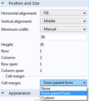 When in grid layout mode, you can specify the margins that are added between the form object and the borders of its containing cell.
