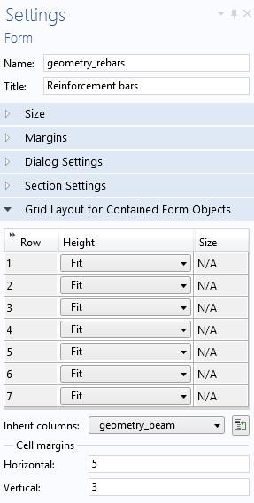 These settings will affect all form objects contained in the form, with their individual Cell margins set to From parent form; See Cells on page 102.