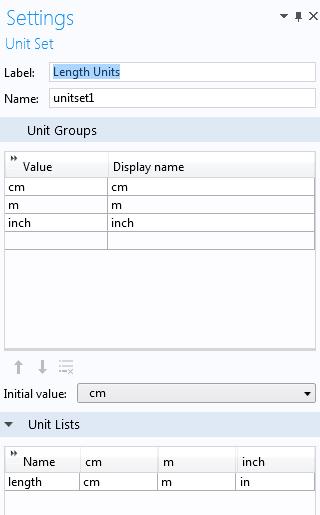 The figures below illustrate the use of two Unit Set declarations for separately setting the unit for length and potential, respectively.