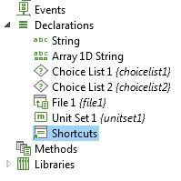 To create or edit a shortcut, you can also use the keyboard shortcut Ctrl+K. All shortcuts that you create are made available in a Shortcuts node under Declarations in the application tree.