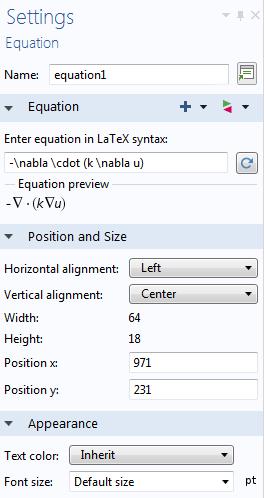 Equation An Equation object can display a LaTeX equation by entering the expression in the Enter