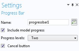 The figure below shows the Settings window of a progress bar object with two