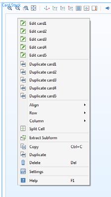 To access locally defined cards, right-click the card stack in a form window to