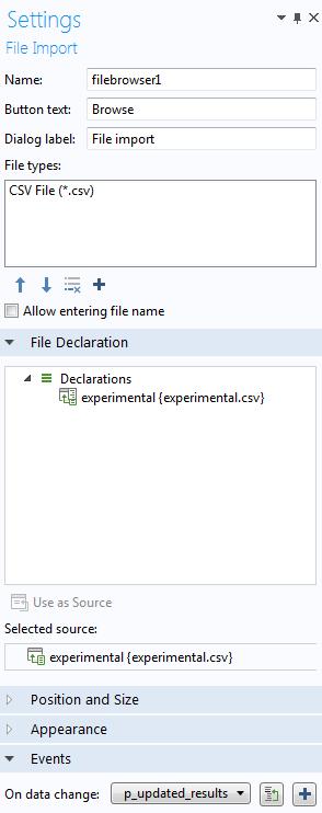 The figure below shows the file import object of such an application as it appears in