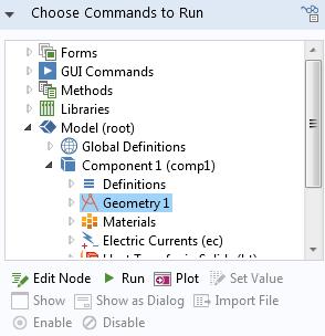 A menu, ribbon, or toolbar item will also provide a Choose Commands to Run section in its Settings window, and the functionality described in this section applies.