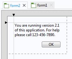 The form2 window in this example contains a text label object and an OK button, as shown in the figure below.