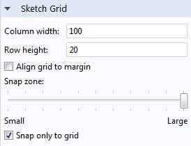 Row height Align grid to margin Snap zone - A slider allows you to change the snap zone size from Small to Large Snap only to grid - Clear this check box to snap both to the grid and the position of
