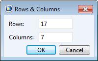 To define the number of rows and columns, click the Rows & Columns button in the ribbon. The section Grid Layout for Contained Form Objects in the Settings window shows column widths and row heights.