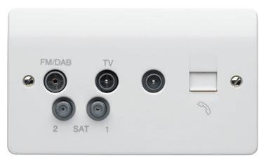 OUTLET (IEC MALE) WITH TELEPHONE SECONDARY K3561WHI 5 TRIPLE TV/FM/SAT TRIPLEXER WITH TELEPHONE SECONDARY Single outlets for connection