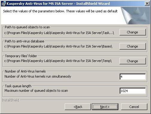 15 Kaspersky Anti-Virus for MS ISA Server Figure 4. Default settings for the program Immediately after this stage is completed, the program will start copying files to your computer. Step 5.