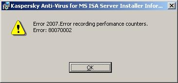 How to install the application 18 Figure 7. Counter registration error This error occurs when the program fails to register performance counters during the installation of Kaspersky Anti-Virus.