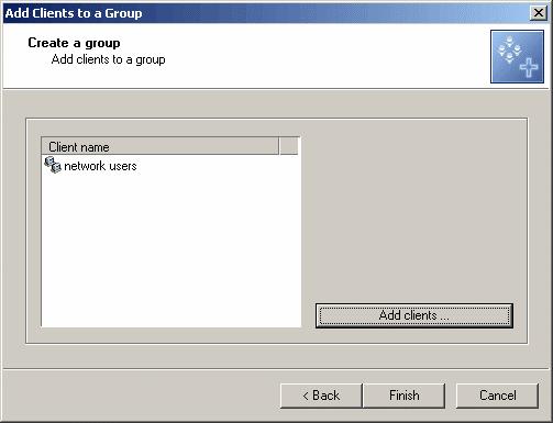 In the next dialog box (Fig. 17), click Add clients Figure 17. Adding clients to a new group 4.