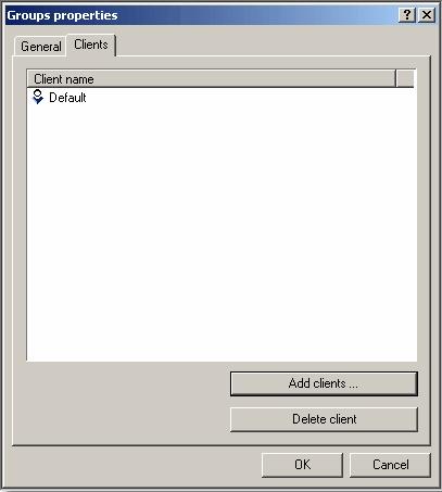 This will open the Group properties dialog box. On the General tab of this dialog box (Fig. 20), change the name and description of the group. On the Clients tab (Fig.