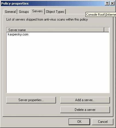 35 Kaspersky Anti-Virus for MS ISA Server On the General tab of the new dialog box (Fig. 27), you can rename the policy and change its description. On the Groups tab (Fig.