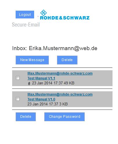 4.11 Mobile login The Rohde & Schwarz Secure E-Mail web interface is also available in a slimmed-down form to enable access via a mobile device (see Fig. 17 and Fig. 18).