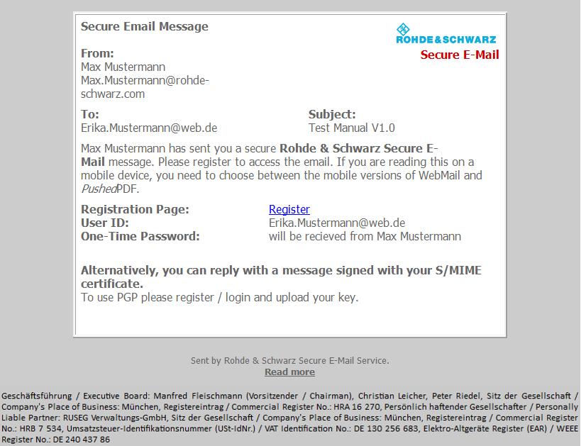 3 Making initial contact When Rohde & Schwarz initiates the communications If Rohde & Schwarz wants to initiate secure communications with you by e-mail for the first time but does not have any