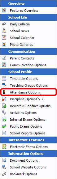 Select Attendance Options from the right-hand