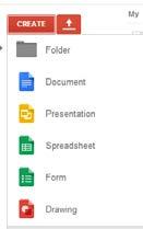 1. Click the Create button in the upper left corner under the SJSU logo. Select Document from the drop down list to open your Google document window as below. 2.