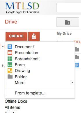 To create a new Doc: 1. Click on Create button and select type of document you want to create.