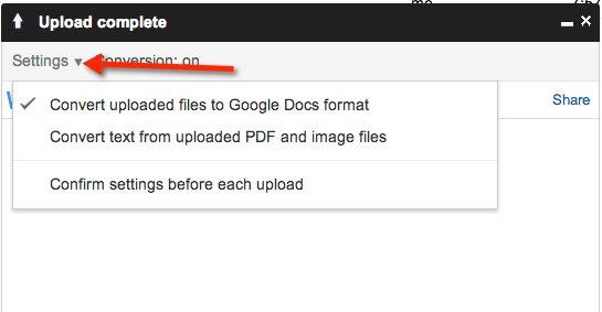 a) Check the first box if you wish to convert some types of files into Google Docs format. After the files are converted, you will be able to edit them.