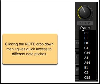 Tuned Kick Drums Tuned Drums Kick drums tuned to the pitch of your track can sound great. Just above the End knob is the note selection menu.
