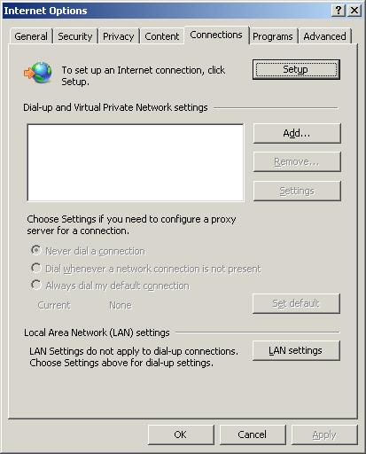 by clicking on Tools > Internet Options. Choose the Connections tab and click on the LAN settings button in Figure 49. Figure 48.