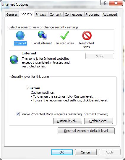 Figure 5. Internet Explorer Options>Trusted Sites. 2. Enable.