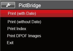 Using the PICTBRIDGE Menu After setting the USB mode to Printer, the PICTBRIDGE menu will appear.