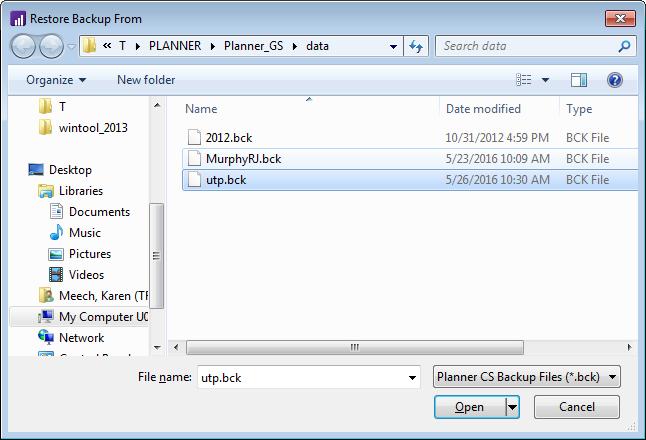 Backing Up and Restoring Plan Data Restoring plan data from a backup copy Use this procedure to restore plan data from a backup copy. Important!