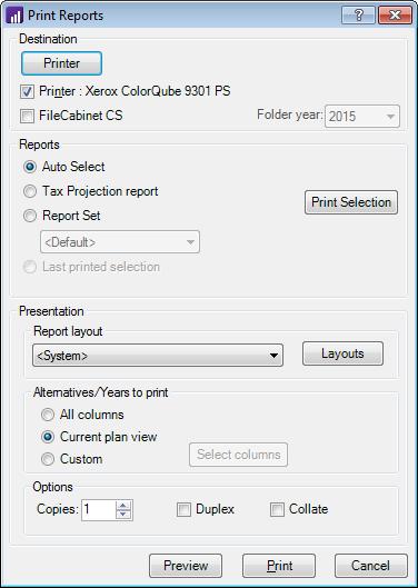 Printing Reports, Graphs, Letters, and Forms To print a report, graph, or letter in Planner CS, open the plan that contains the data you want to print and choose File >