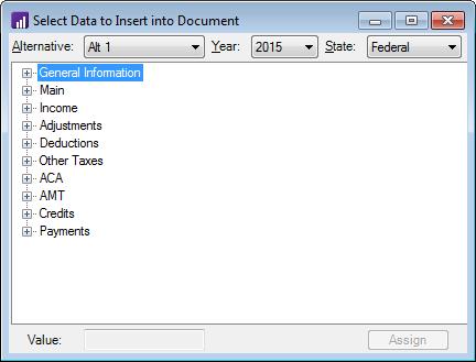 Printing Reports, Graphs, Letters, and Forms 5. In the drop-down lists for the Alternative and Year fields, select the alternative and year from which you want to insert data.