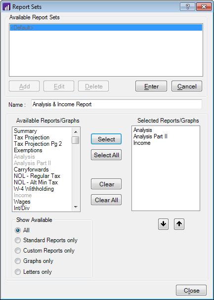 Printing Reports, Graphs, Letters, and Forms 5. Repeat steps 3 and 4 until you have selected all the desired reports, graphs, and client letters for this report set. 6.