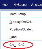 8. On the Tektronix scope, set your Math channel to Ch1 - Ch2 Figure 4: Math Setup 9.