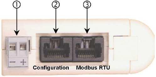 3 Female RJ45 connector for the downstream Modbus RTU network. 4 Six diagnostic LEDs.