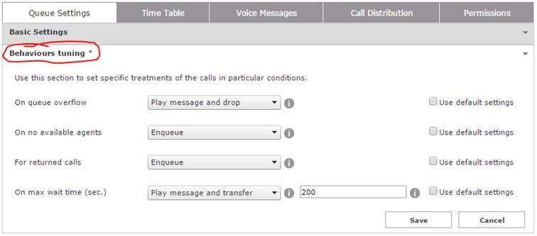 Queue Settings tab includes additional parameters related to Behaviours tuning. See screenshot below.
