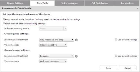 2.1.2 Time Table "Time table" tab allows to configure the queue behaviours based on time of the day.
