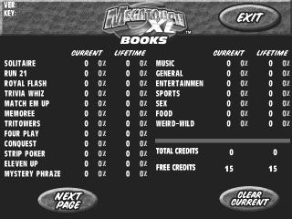 Figure 4 - Books Screen Touching a game name will display the current and lifetime credit totals*, broken into Player, 2 Player and Linked Games.