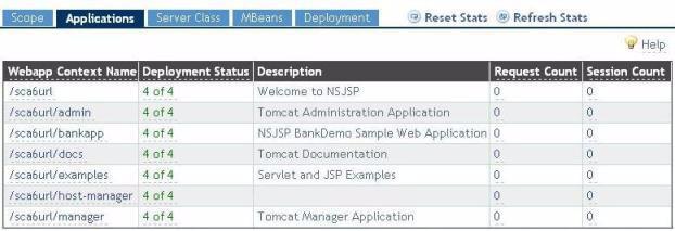 Managing NSJSP NSJSP Manager Operations Details of the applications for each NSJSP process, such as, name of the NSJSP process on which the application is running and rate at which requests are