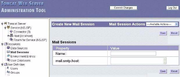 Managing NSJSP The following sample code shows how the Mail Session is added as Resource in the server.xml file: <Resource name="mymailsession" type="javax.mail.session" mail.smtp.