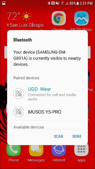 Observe the window that will be displayed on the smartphone or another device with a Bluetooth connection of found nearby Bluetooth devices.