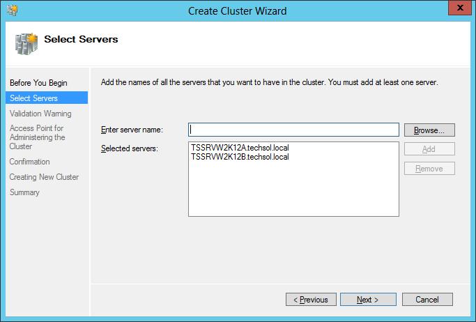 In the Validation Warning dialog of the Create Cluster Wizard, select to run the configuration validation tests and then click Next.
