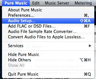 Pure Music (1.89) Start Pure Music and select 'Audio Setup...' menu: On the Output Tab, select 'AURALiC USB 2.