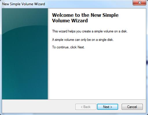 STEP 4 The New Simple Volume Wizard will now appear.