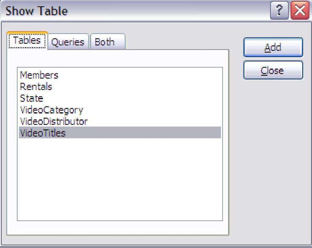 In the Show Table window, add the tables you created in Part 1. 3. Note the asterisk (*) in the tables you created.