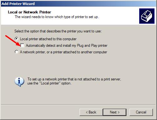 8. The Local or Network Printer window will appear. 9.