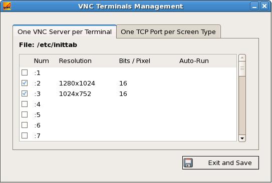 Installing under UNIX/LINUX c) Configuring VNC Terminals The following dialog box is displayed: Two methods are available: - One VNC Server per Terminal: when Linux is started, one Xvnc daemon per