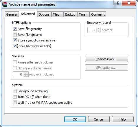 Next click on Advanced and activate the following options to store NTFS permissions ( Save file