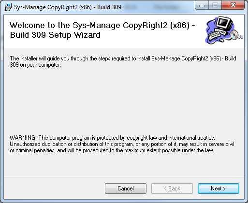 Installation / Updating You can download a current version of CopyRight2 from our web site located at http://www.sys-manage.com.