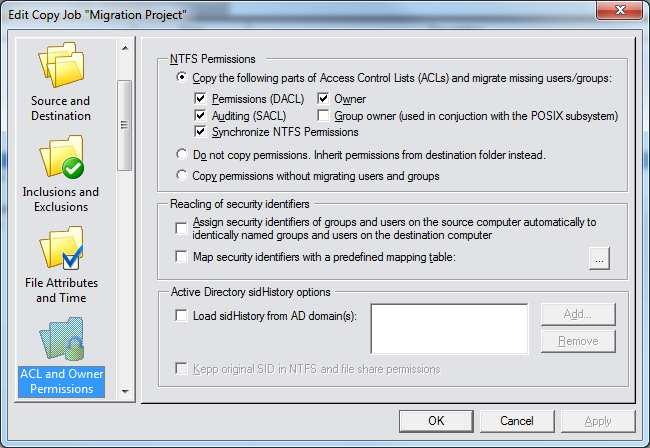 ACL and Owner Permissions Within this tab you specify how CopyRight2 should treat NTFS Permissions and Ownership.